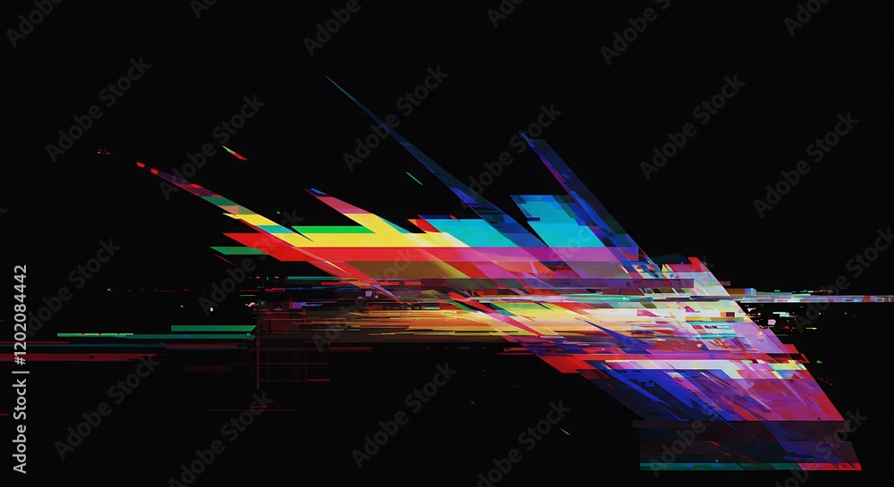 Poster digital glitch or a distorted video signal, with sharp angles and jagged lines. abstract composition