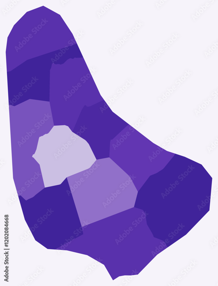 Poster map of barbados with regions. just a simple country border map with region division. deep purple col
