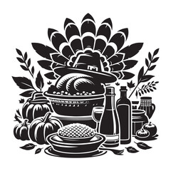 thanksgiving Silhouette, Wild turkey black silhouette vector illustration
