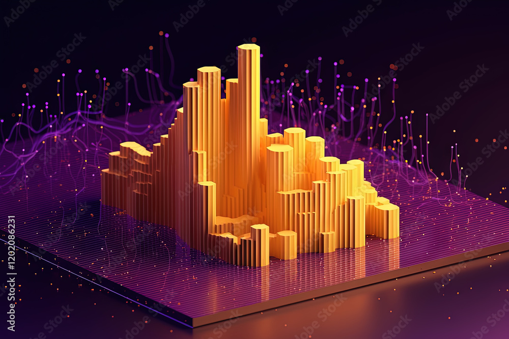Aufkleber 3D business graph with organized bars and information blocks. Abstract infographic element. Business growth and development to success concepts