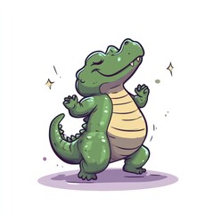 Fototapeta premium Happy cartoon crocodile dancing, white background, children's illustration