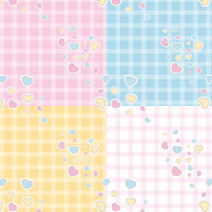 Cute Sweet hand drawn hearts And Check seamless pattern, lovely romantic background, Valentine's Day, textiles, wallpapers