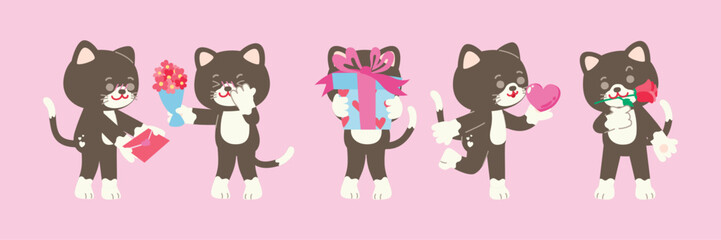 Cat Character with Love Elements: Sweet Romantic Expressions, Love Theme, Heartwarming Actions, and Valentine's Day