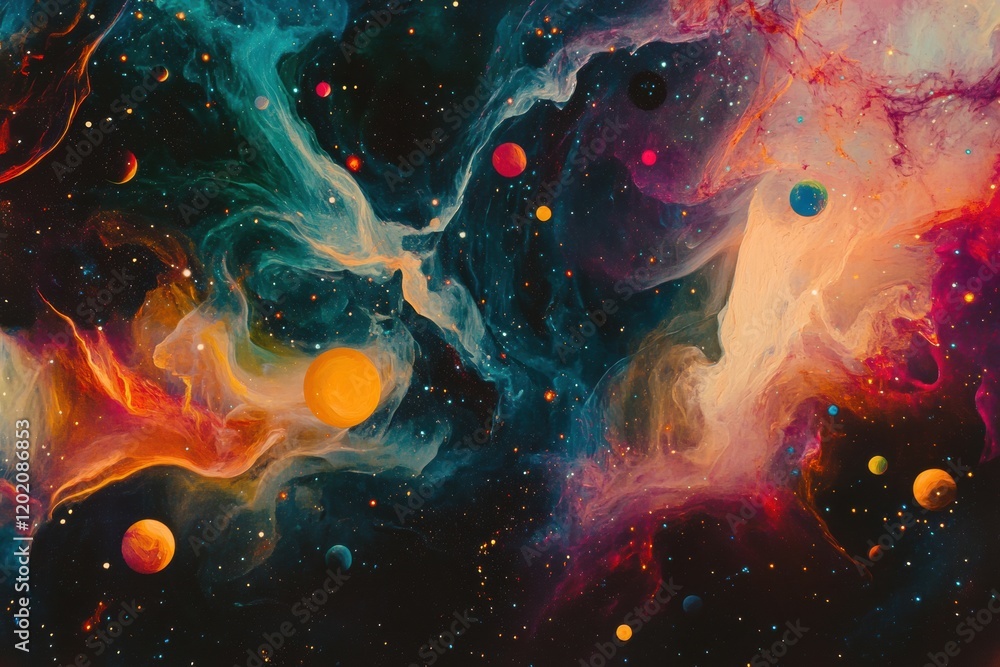 Aufkleber colorful galaxy with swirling nebula and glowing planets captured in vibrant cosmic display. generat