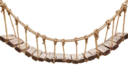 Obraz premium Rope and wood hanging bridge, tropical jungle setting, isolated on transparent background