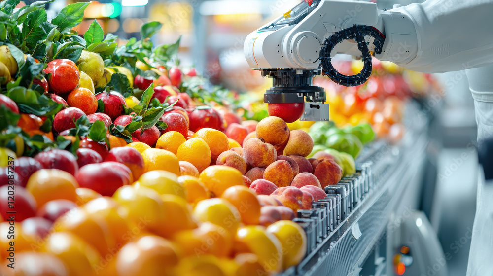 Leinwandbilder robot sorting variety of colorful fruits in modern grocery store, showcasing advanced technology and