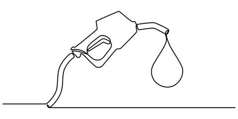 Obraz premium Gasoline pump nozzle sign hand drawn with single one continuous line. Fuel pump petrol station. Vector refuel service illustration, Gas Station Doodle Icon. Hand Drawn Symbol Vector, refueling car. 
