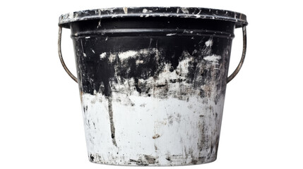 Rustic paint bucket black and white contrast, isolated on transparent background
