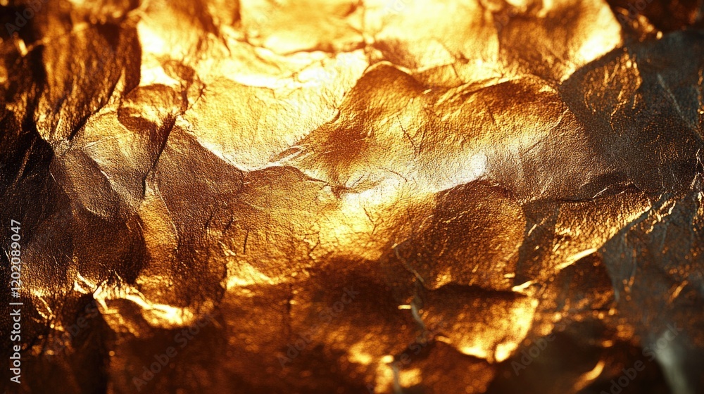 Poster abstract texture of shiny gold foil with wrinkled patterns and light reflections