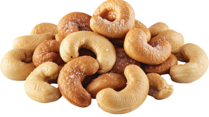 Salted cashew nuts, isolated on transparent background