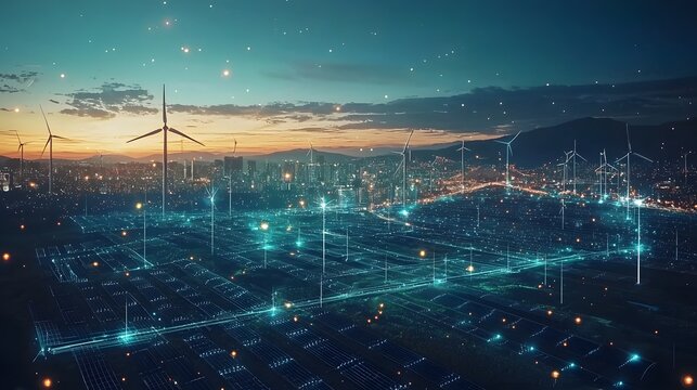 Futuristic satellite network transmitting critical data from an advanced renewable energy station orbiting in the vast expanse of space