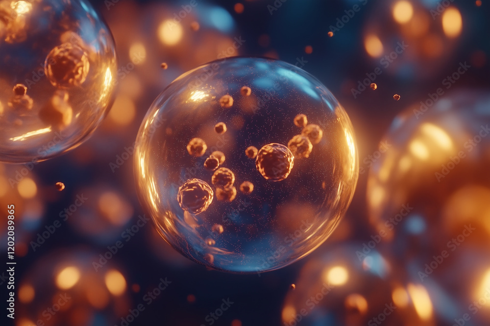 Poster stunning animation showcasing vibrant cells floating in a dark background during a dynamic biologica