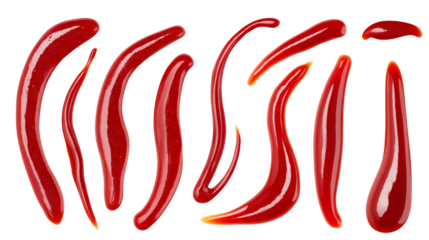 Set of ketchup red parallel lines, isolated on transparent background