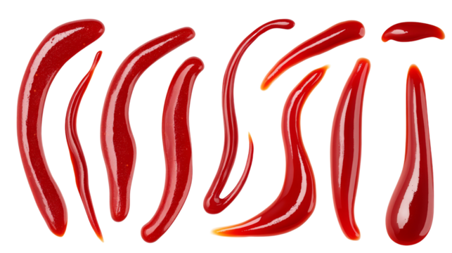 Set of ketchup red parallel lines, isolated on transparent background