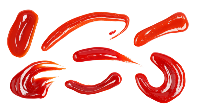Set of ketchup red parallel lines, isolated on transparent background - Powered by Adobe