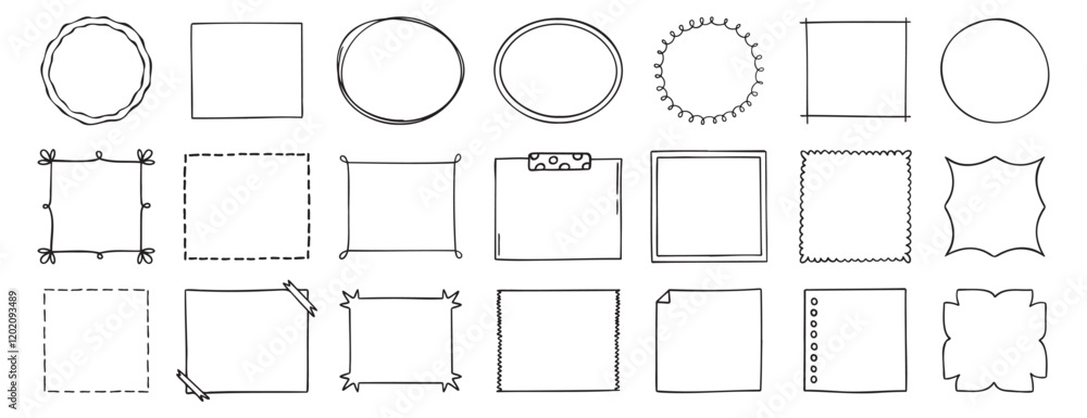 Poster doodle thin line frame border set. abstract empty line shapes hand drawn style frames.