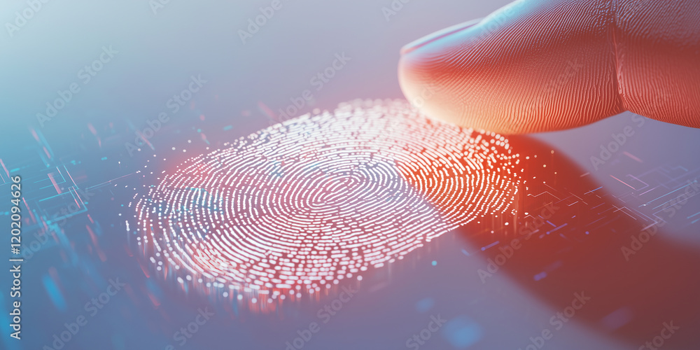 Poster fingerprint authentication concept with digital effects and technology interface for security soluti