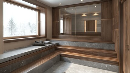 Fototapeta premium Modern Wooden Sauna Interior Design