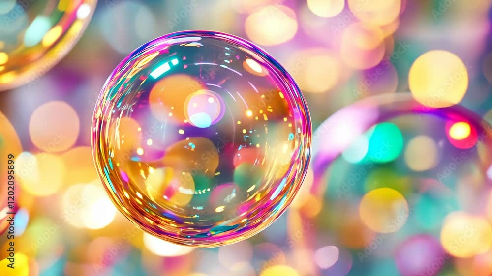 Aufkleber colorful soap bubble floating against a dreamy bokeh background filled with vibrant light patterns a