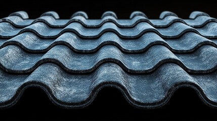 Weathered blue roof tiles against dark background, close-up, for texture or pattern