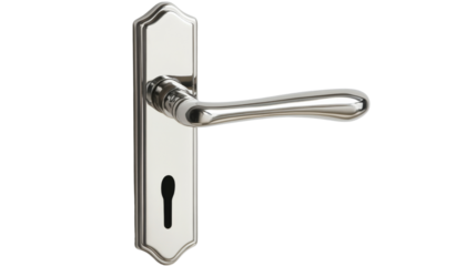 Silver door handle, isolated on transparent background