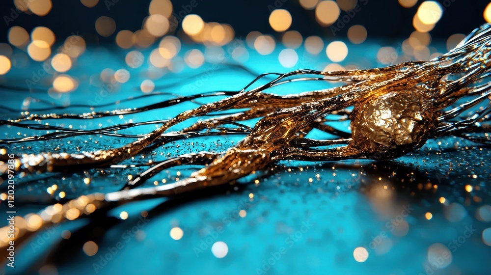 Poster golden threads with sparkling bokeh lights