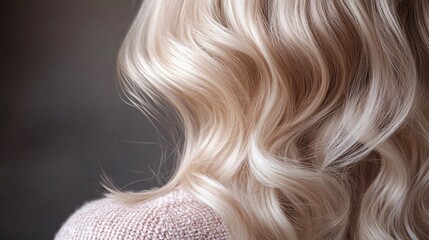 Naklejka premium Blonde woman showing long healthy hair on dark background