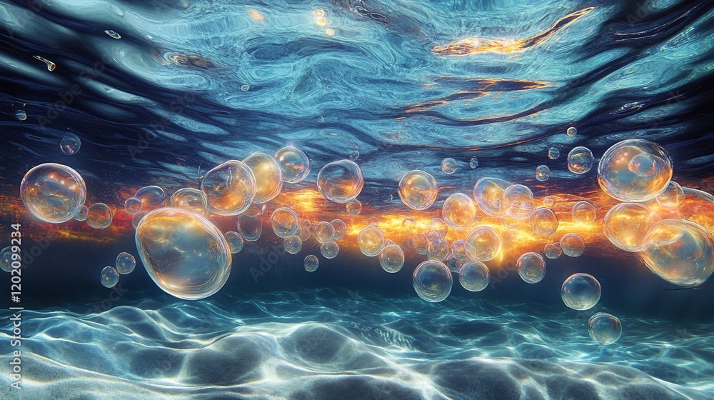 Aufkleber underwater bubbles with glowing lights creating a mesmerizing abstract scene of an ocean