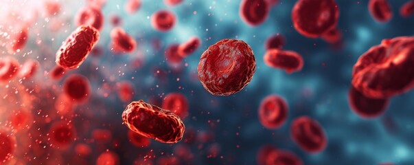 Red blood cells flowing in bloodstream microscopic view medicine biology health science research medical illustration.