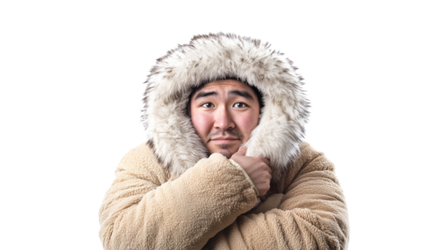 Eskimo man in a pose, isolated on transparent background