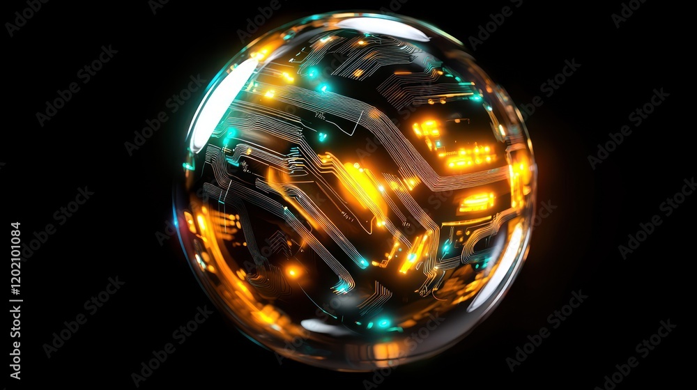 Aufkleber dynamic circuit sphere showcase digital realm 3d futuristic environment close-up view