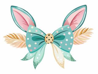 Cute rabbit ears with teal polka dot bow and pastel watercolor design