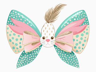 Cute rabbit ears with teal polka dot bow and pastel watercolor design