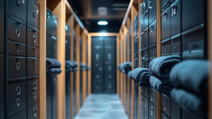 Spa locker room towels storage hallway