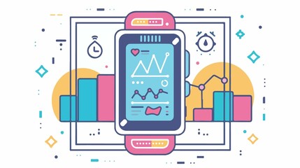 Fitness Activity Tracker with Exercise Monitor Line Art