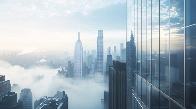 Empire state building towering above foggy new york city skyline - Powered by Adobe
