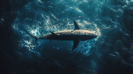 Obraz premium Majestic Shark in the Deep Ocean: An Aerial View