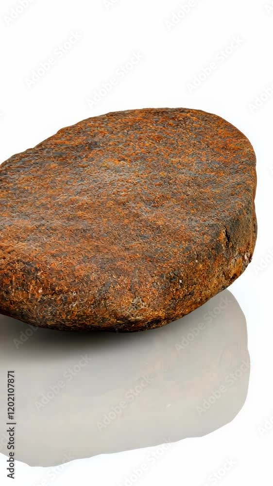 Poster unique textured brown stone with a smooth surface displayed against a reflective background