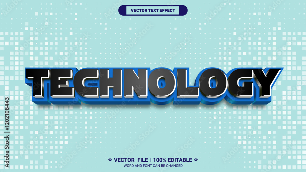 Fototapete futuristic style technology editable 3d vector text effect