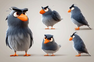 Playful Cartoon Birds with Expressive Features and Distinctive Colors for Creative Projects