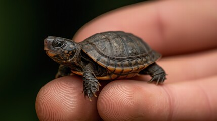 Obraz premium A small turtle is being held in a person's hand