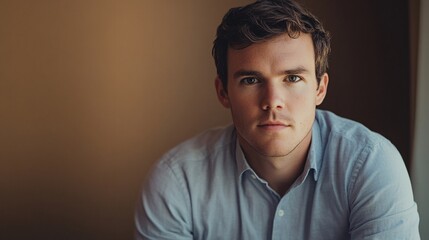 Fototapeta premium Portrait of serious young businessman looking thoughtful in office
