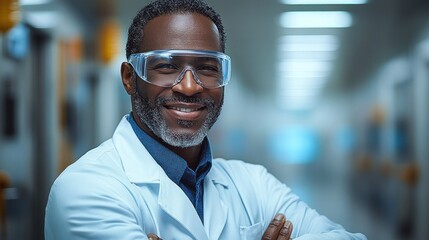 Obraz premium Smiling scientist lab coat hallway research