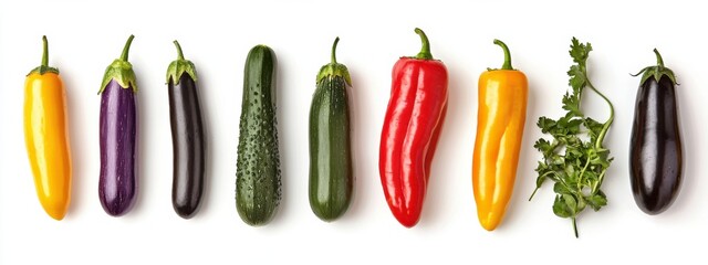 Healthy eating background / studio photography of different fruits and vegetables isoleted on white backdrop, top view. High resolution product.