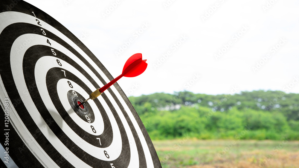 Poster arrow on target on playing field background