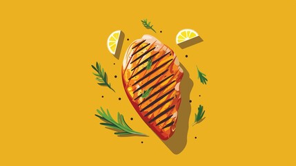 Grilled Chicken Breast Vector Isolated Illustration