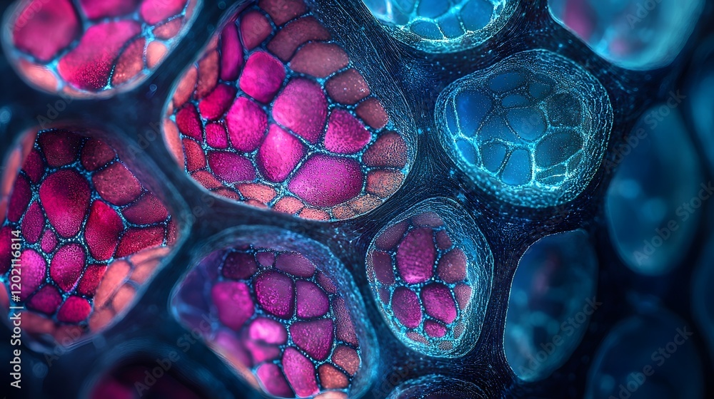 Poster captivating microscopic image showcasing the intricate structures of plant xylem and phloem with viv