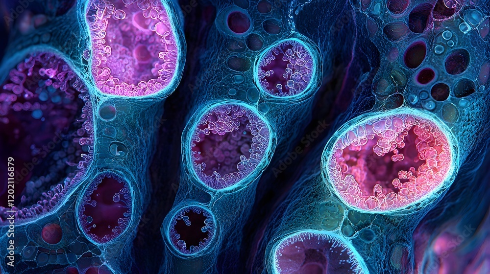 Poster captivating microscopic image showcasing the intricate structures of plant xylem and phloem with viv