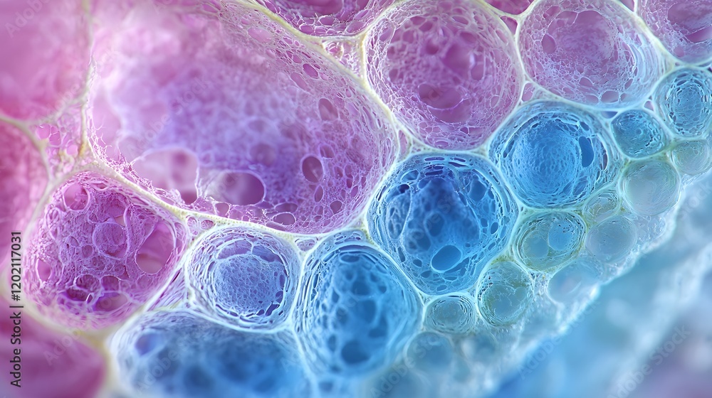 Poster captivating microscopic view showcasing the intricate cellular structures within a plant stem cross 