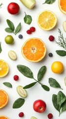 Obraz premium Healthy eating background / studio photography of different fruits and vegetables isoleted on white backdrop, top view. High resolution product.